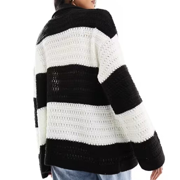 ASOS DESIGN Knit Oversized Sweater in Black/White stripe/NWT/S - Picture 2 of 12